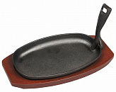 Сковорода чугунная овальная на деревянной подставке, 23*13,5 см бордовая, P.L. Proff Cuisine