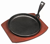 Сковорода чугунная 20 см на деревянной подставке с ручкой, бордовая, P.L. Proff Cuisine